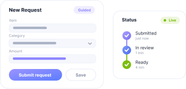 New request form with guided submission and status tracking